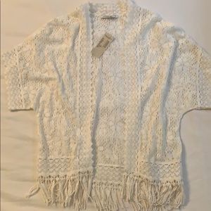 American Eagle White Lace Open Cardigan
